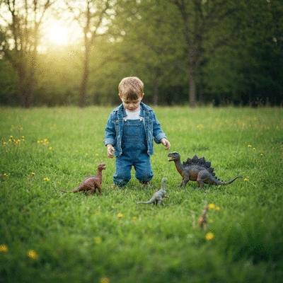 Happy child playing on a wooden rocking horse in a bright room