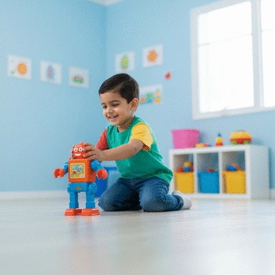 Child playing safely with toys