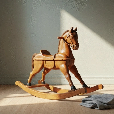 Beautifully crafted traditional wooden rocking horse in a child's room