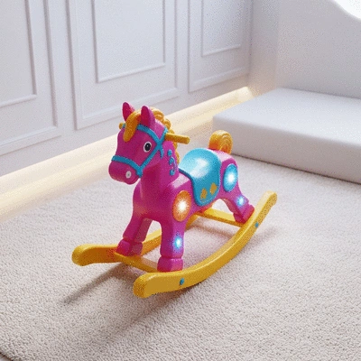 Modern rocking horse made of molded plastic with interactive light features